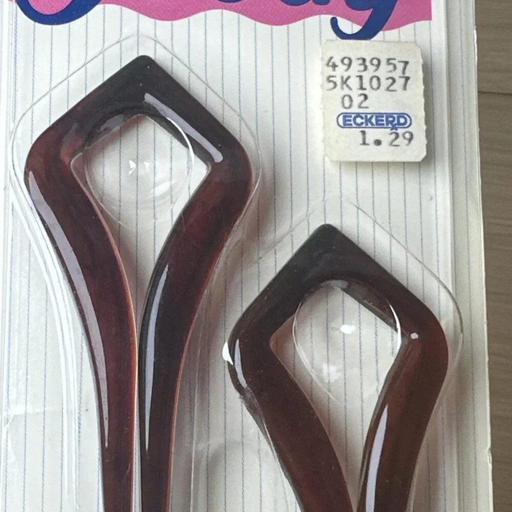 GOODY 2 Chignon Hair Pins Faux Tortoise Plastic Vintage 1993 New In Pkg Made USA